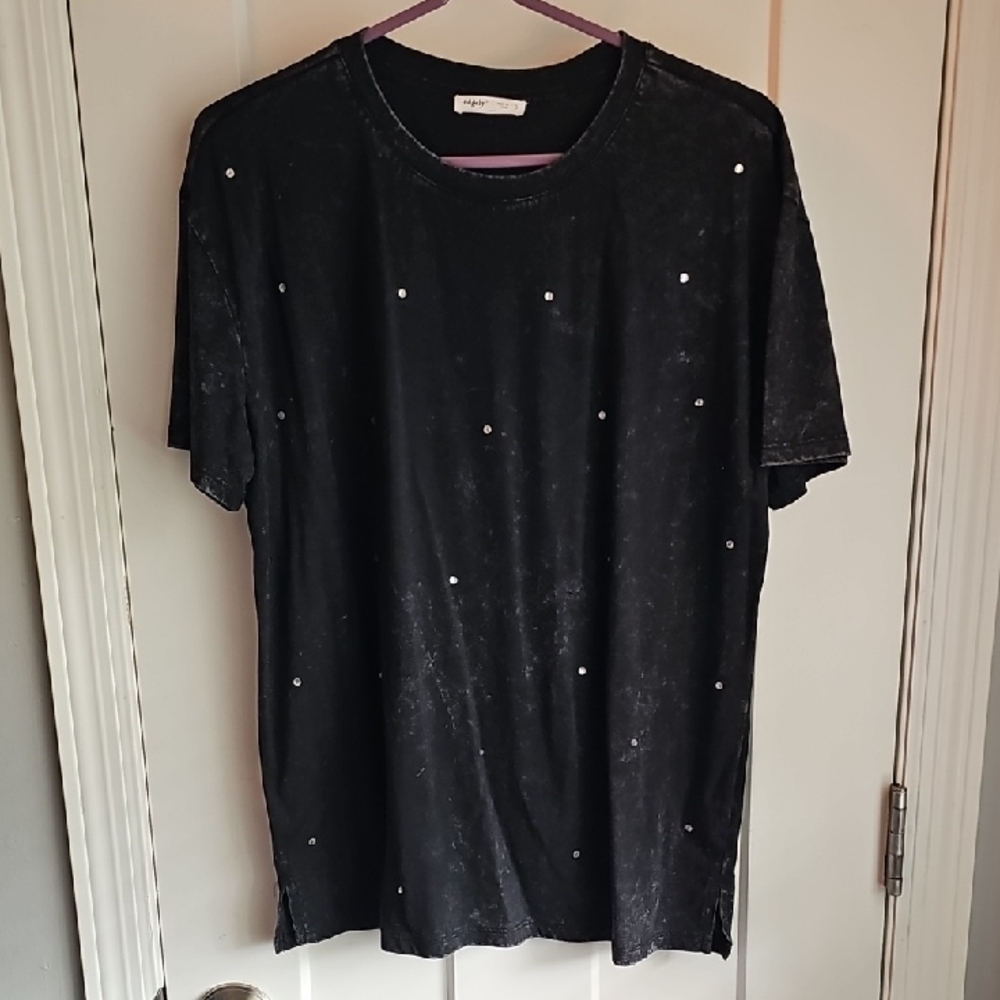 Edgely Womens Sz Small Black Mineral Washed Rihneatone Tshirt. Great Condition!